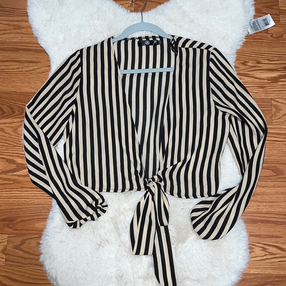 Black and Tan stripped tie crop top